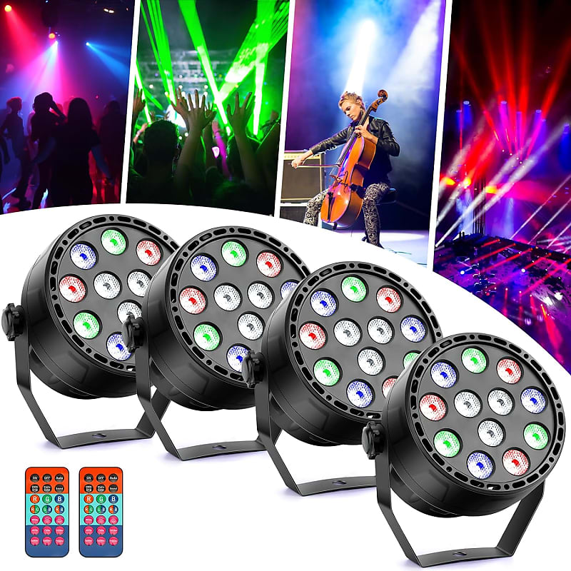 Stage Lights 4 Pack,12 Led Rgbw Par Can Light Uplights With Remote, 8 Modes  Dj Disco Lights Sound Activated Dmx Control For Party Bar Ktv Dance Birthday  Halloween Christmas Wedding Church