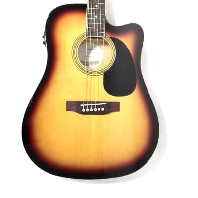 Haze F631BCEQBS Thin Body Acoustic Guitar, Sunburst, EQ, Cutaway + Free Gig Bag, Picks image 2