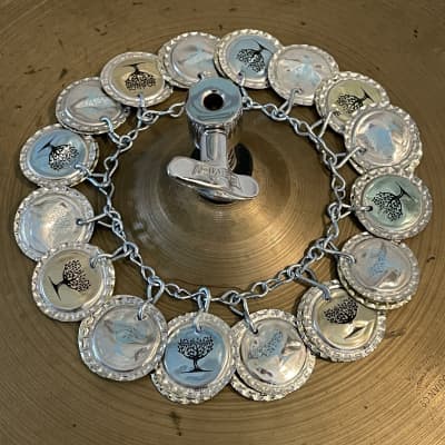 Upcycled Percussion - Bottle Cap Ching Ring - Hi Hat Tambourine - Fever Tree Silver image 2