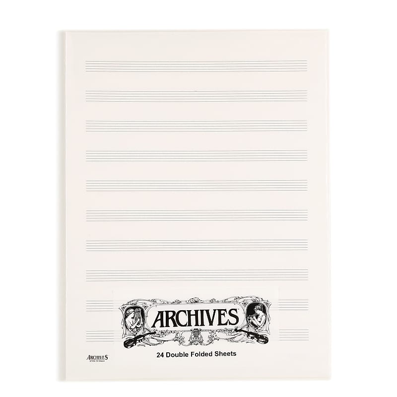 Archives Double-folded Manuscript Paper Sheets, 10 Stave, 24 