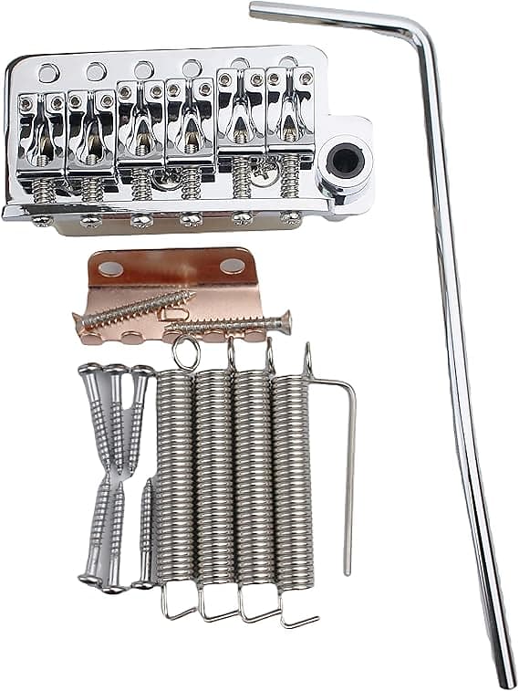 Guitar Tremolo Bridge String Spacing 10.8MM with Tremolo System Saddle And Brass Block & Spring and Claw, Pop-In Vibrato Bar, Complete Install Kit, Chrome image 1