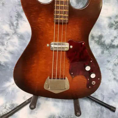 Video Demo 1964 Kay Model K5930 Bass Guitar Fretless Pancake Case Pickup Pro SEtup Hard Case image 2
