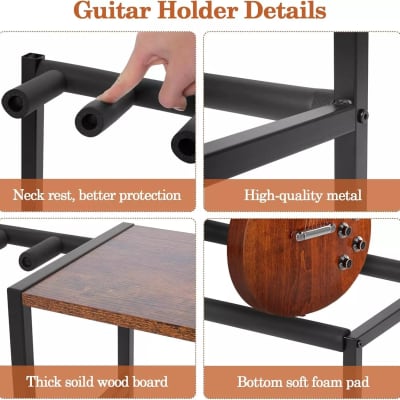 3-Tier Guitar Stand with Storage Shelves | Multi-Guitar Display Rack for Acoustic, Electric, Bass, Ukulele & Accessories – Ideal for Studios, Homes, and Music Rooms image 3