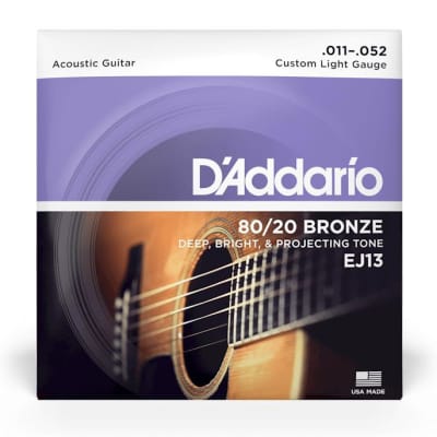 D'Addario EJ13-3D 80/20 Bronze Custom Light Gauge Acoustic Guitar Strings, 11-52 (3-Pack) image 1