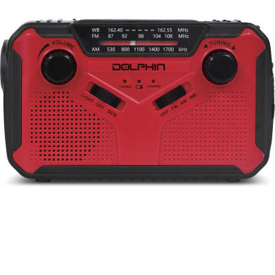 Dolphin R-100C DSP Emergency Radio with Hand Crank  and Solar Power Charging - RED image 3