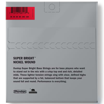Dunlop Super Bright Nickel Plated Steel 6-String Bass Strings, Medium (30-130) image 4