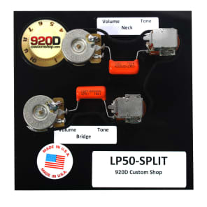 920D Custom Shop LP50-SPLIT Les Paul Wiring Harness w/ Coil Spits, Orange Drop Caps, Long Shaft CTS pots