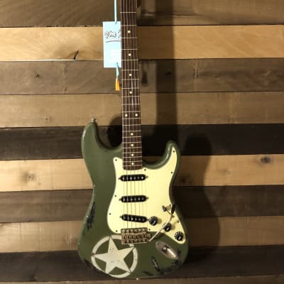 Von K Guitars S-Time ODAS Stratocaster F Hole Aged Olive Drab Army Star Nitro Lacquer Finish image 1