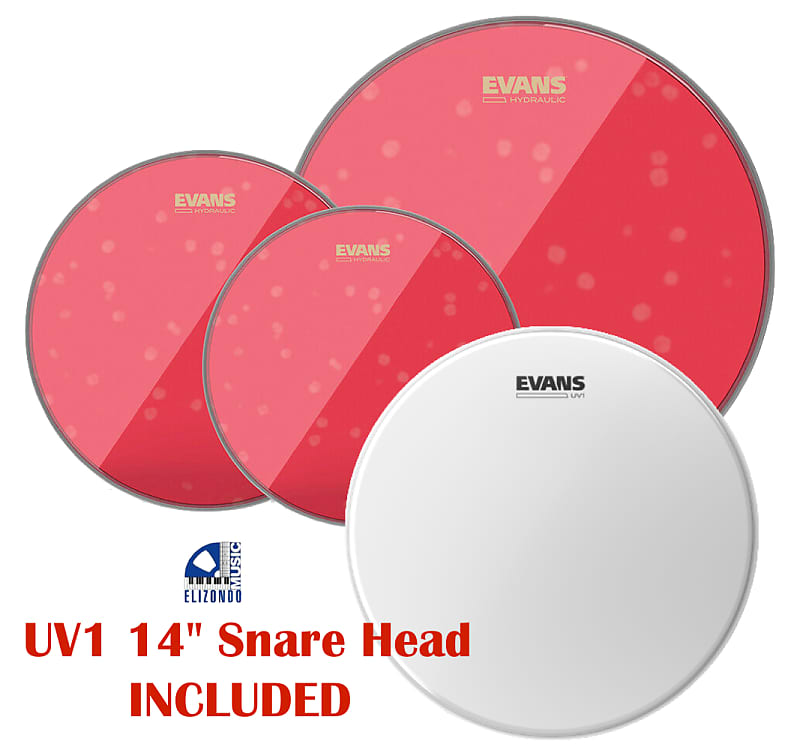 Evans EPP-HRUV1-S Hydraulic Red Standard Drum Head Pack (12/13/16") with 14" UV1 Coated Snare Batter image 1