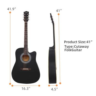 Glarry GT502 41 Inch Matte Cutaway Dreadnought Spruce Front Acoustic Guitar Black image 7