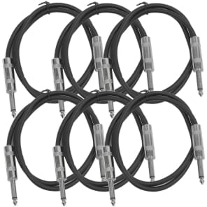 Seismic Audio SASTSX-2BLACK-6PK 1/4" TS Patch Cable - 2' (6-Pack)