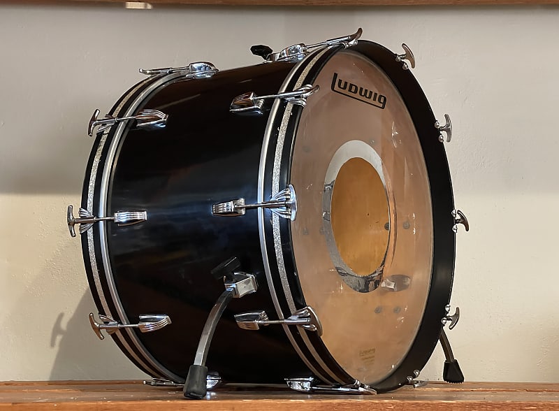 1970's Ludwig 24" Black Cortex 14x24 Classic Maple Bass Drum Reverb