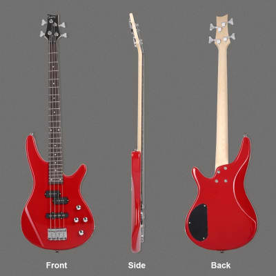 Glarry GIB Bass Guitar Full Size 4 String Red Bass image 3