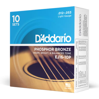 3-Pack D'Addario EJ16 Phosphor Bronze Acoustic Guitar Strings, Light Gauge 12-53 image 3