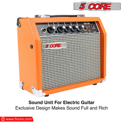5 Core Guitar Amplifier 20 Watt Portable Mini Electric and Acoustic Bass Amp w Aux Input Volume Bass Treble Control  GA 20 ORG image 9