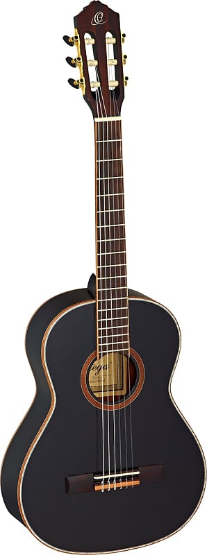 Ortega Guitars R121BK-3/4 Family Series 3/4 Body Size Nylon 6-String Guitar w/ Free Bag, Spruce Top and Mahogany Body, Black Gloss image 1
