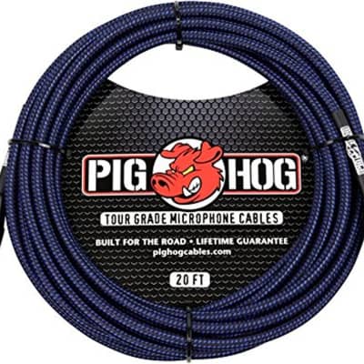 Pig Hog PHM20BBL High Performance Black & Blue Woven XLR Microphone Cable, 20 ft. image 1