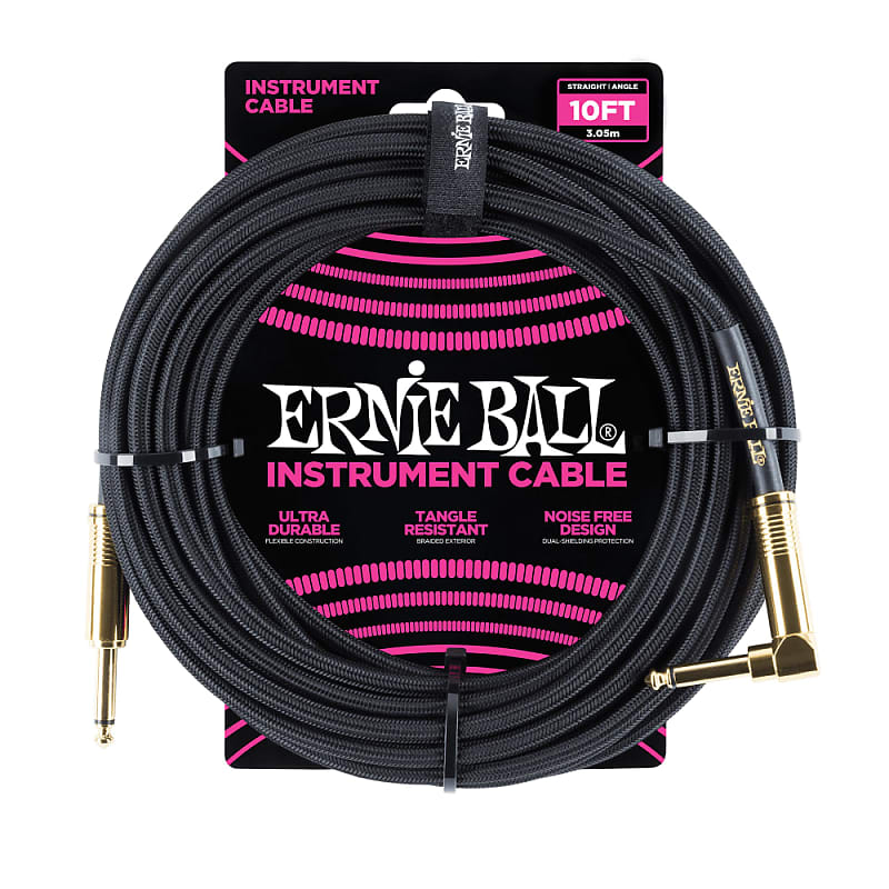 10' BRAIDED STRAIGHT / ANGLE INSTRUMENT CABLE - BLACK image 1