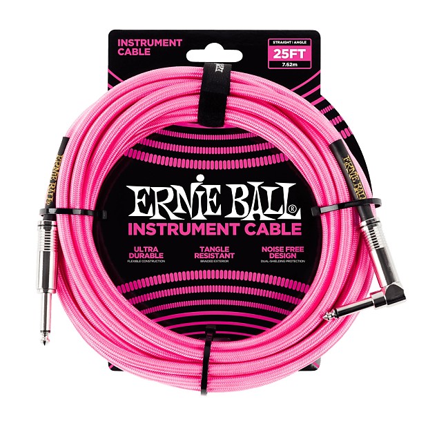 Ernie Ball P06065 1/4" TS Straight to Right-Angle Braided Instrument Cable - 25' image 1