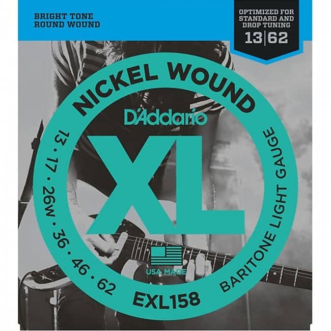 D'Addario EXL158 Electric Guitar Strings XL Nickel Wound Baritone 13-62 Light image 1