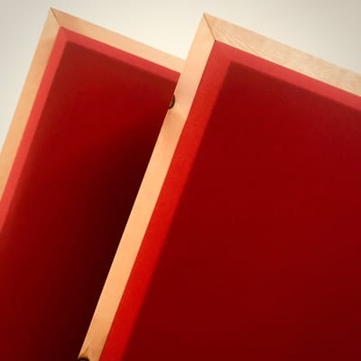 Custom Framed Acoustic Panels - Cool Red & Golden Pecan (Set of 2) for sale