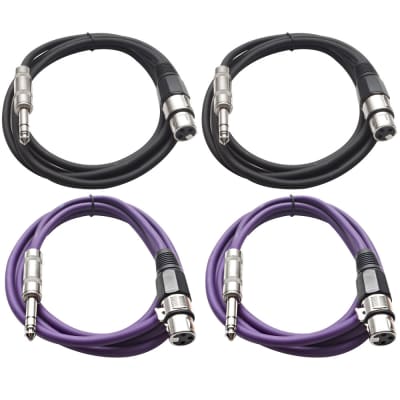 4 Pack of 1/4 Inch to XLR Female Patch Cables 6 Foot Extension Cords Jumper - Black and Purple image 1