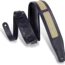 Levy's - MCG26A-BLK - 2 1/2" Leather Guitar Strap Gold Grill Cloth Inlay - Black