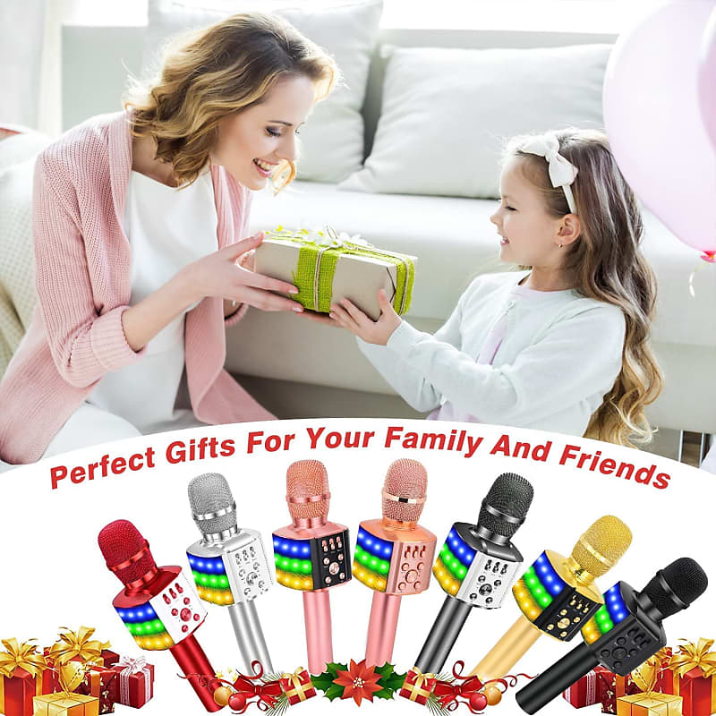 BONAOK Karaoke Mikrofon Kinder, 4-in-1 Bluetooth Mikrofon Karaoke mit LED,  Tragbares KTV Microphone, Zuhause Party Karaoke Dynamische Mikrofone für  iPhone/Android(Q36 Gold)