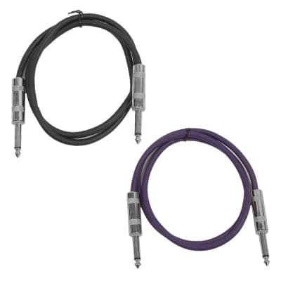 2 Pack of 2 Foot 1/4" TS Patch Cables 2' Extension Cords Jumper - Black & Purple image 1