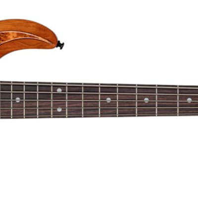 Sterling StingRay Ray35HH Poplar Burl 5-String Bass Guitar, Amber w/ Gig Bag image 2
