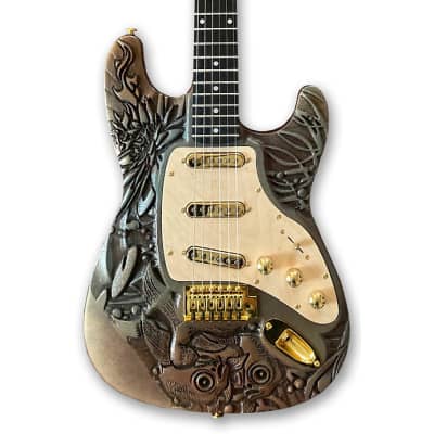 Widespread Panic Fish Carved (Lotus & Koi) Woodruff Brothers Guitars - Enamel & Satin Lacquer (open pore) image 4
