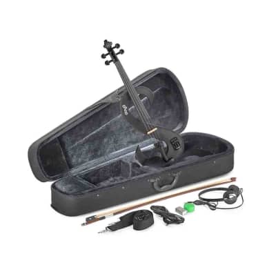Stagg EVN 4/4 MBK S Shaped Electric Violin Set w/Soft Case, Bow,Strap,Rosin, Headphones & 9V Battery image 1
