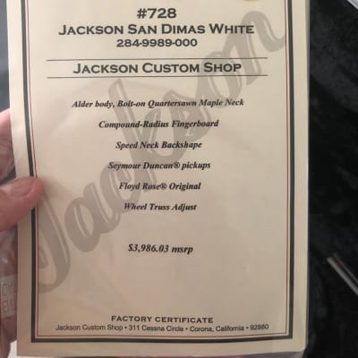 Jackson Custom Shop San Dimas - Rare White - Free Shipping! image 2