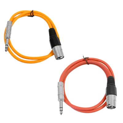 2 Pack of 1/4 Inch to XLR Male Patch Cables 2 Foot Extension Cords Jumper - Orange and Red image 1