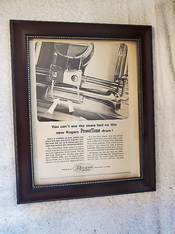 1964 Rogers Drums Promotional Ad Framed PowerTone Snare Original image 1