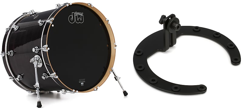 DW Performance Series Bass Drum - 18 x 22 inch - Ebony Stain Lacquer  Bundle with Kelly Concepts The Kelly SHU Pro Bass Drum Microphone Shockmount Kit - Aluminum - Black Finish image 1