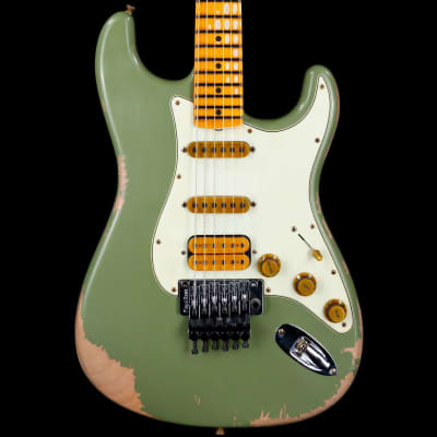 Fender Custom Shop Alley Cat Stratocaster Heavy Relic HSS Floyd Rose Rosewood Board Faded Army Drab Green image 2
