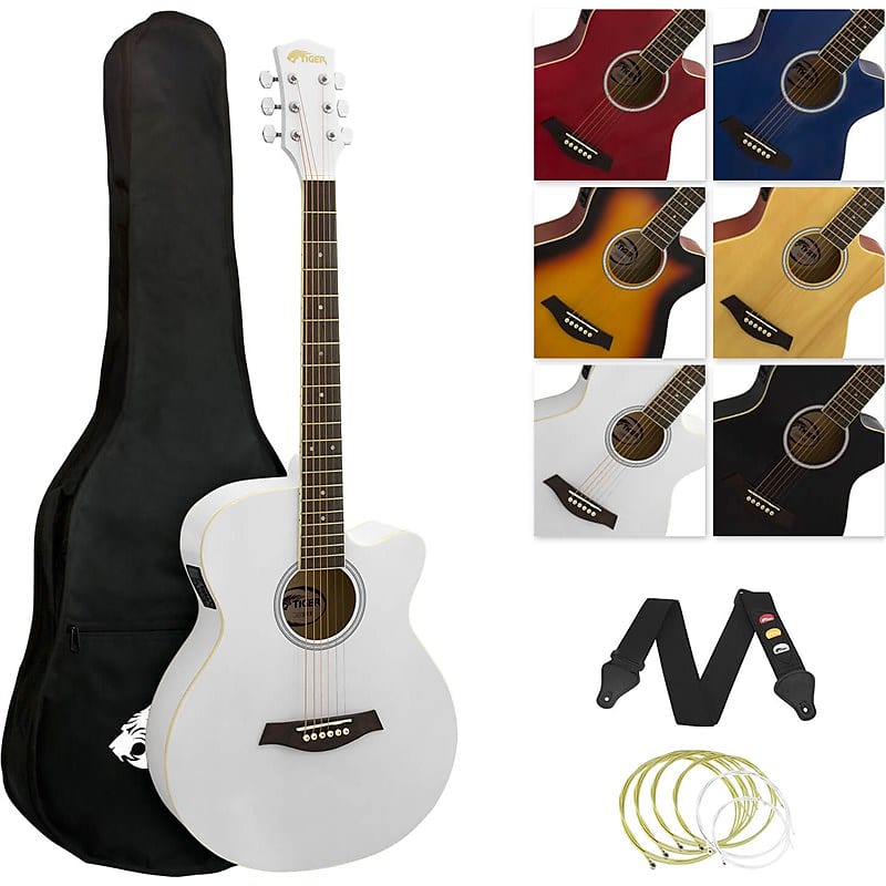 Tiger ACG4 Electro Acoustic Guitar for Beginners, White image 1