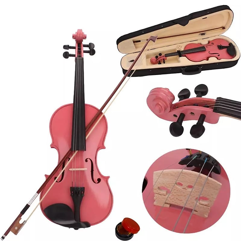 School Band 1/4 Size Acoustic Violin W/ Case Bow Rosin For Students - Pink image 1