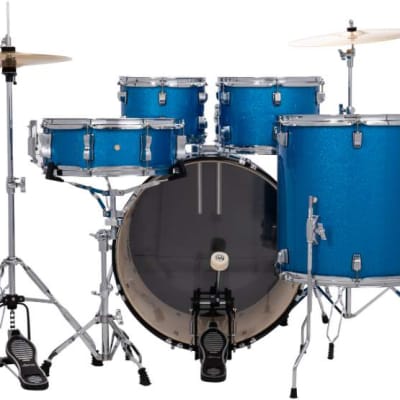 Ludwig Accent Fuse 5-Piece Drum Set - 20/14SD/14FT/12/10 Hardware Cymbals Throne Blue Sparkle image 4