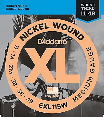 D'Addario EXL115W Nickel Wound Electric Guitar Strings, Medium Gauge, Wound Third String image 1