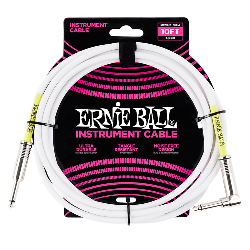 Ernie Ball 10' Straight-Angle Instrument Cable - White (P06049) image 1