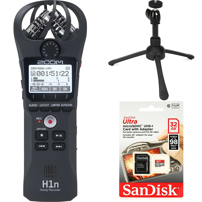 Zoom H1n-VP 2-channel Handy Recorder with Tripod and SD Card image 1