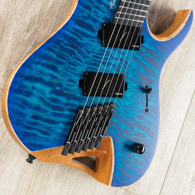 Mayones Hydra Elite VF 6 Multi-Scale Headless Guitar, Blue Satin, Quilt Maple Top, Fishman Fluence image 2