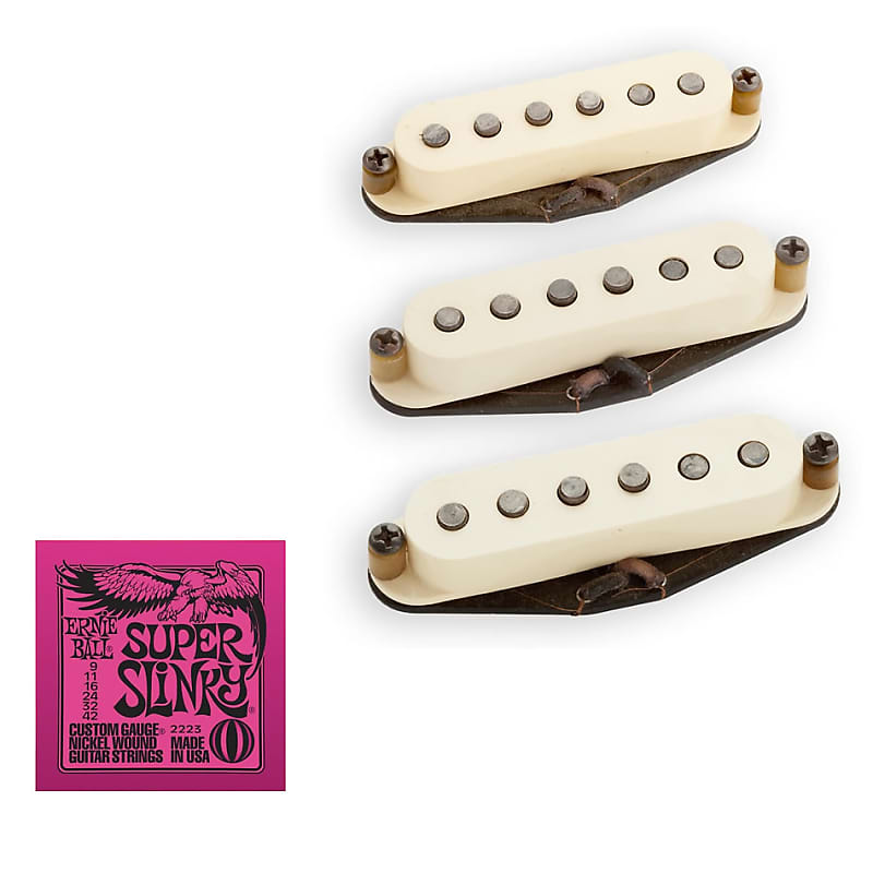 Seymour Duncan Antiquity II Surf for Strat Pickup Set with Ernie Ball EB2223 Super Slinky Strings image 1
