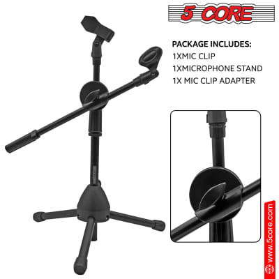 5 Core 360° Double Mic Stand PAIR w Boom Arm Height Adjustable Short Low Profile Microphone Tripod Black Mini Mic Stand with Dual Mic Clip Holders MS DBL S 2 Pcs image 9