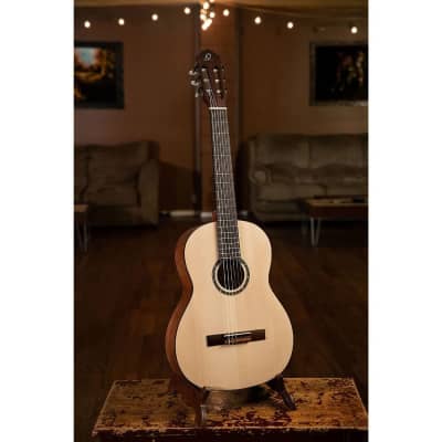 Ortega Guitars 6 String Student Series Pro Solid Top Nylon Classical Guitar, Right, Spruce (R55) image 6
