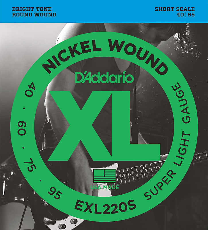 D'Addario EXL220S Nickel Wound Bass Guitar Strings, Super Light, 40-95, Short  Scale image 1