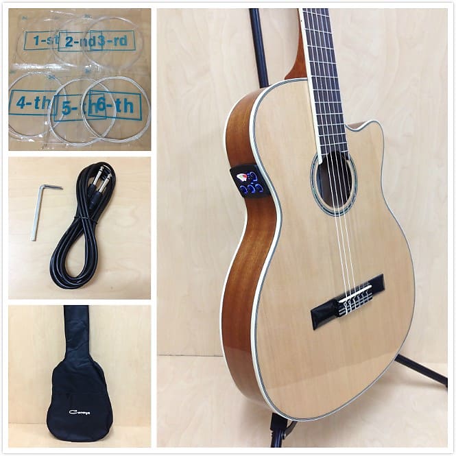Caraya Thin-Body Classical Guitar w/Truss Rod,EQ,Tuner+Free Bag C