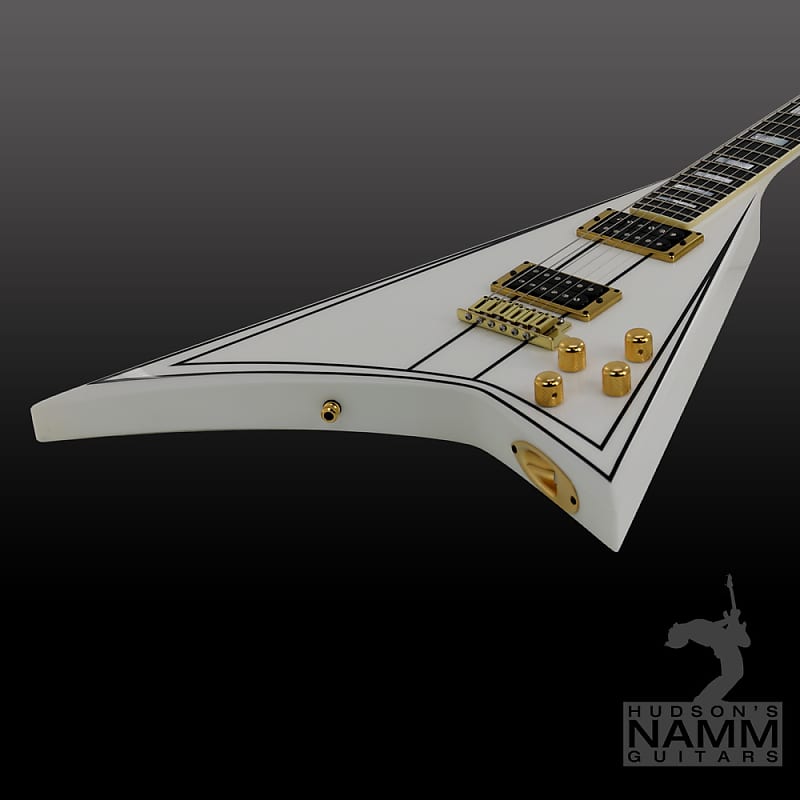 Jackson 25th Anniversary Commemorative Randy Rhoads Concorde Flying V  Masterbuilt Hand-Signed byMike Shannon - White Pinstripe